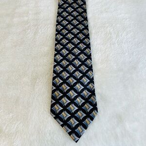 Valentino Geometric Patterned Tie in Black, Blue, and Gold